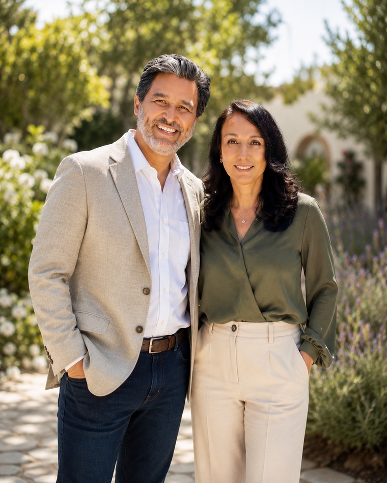 Andrew and Maria Segovia standing together outdoors